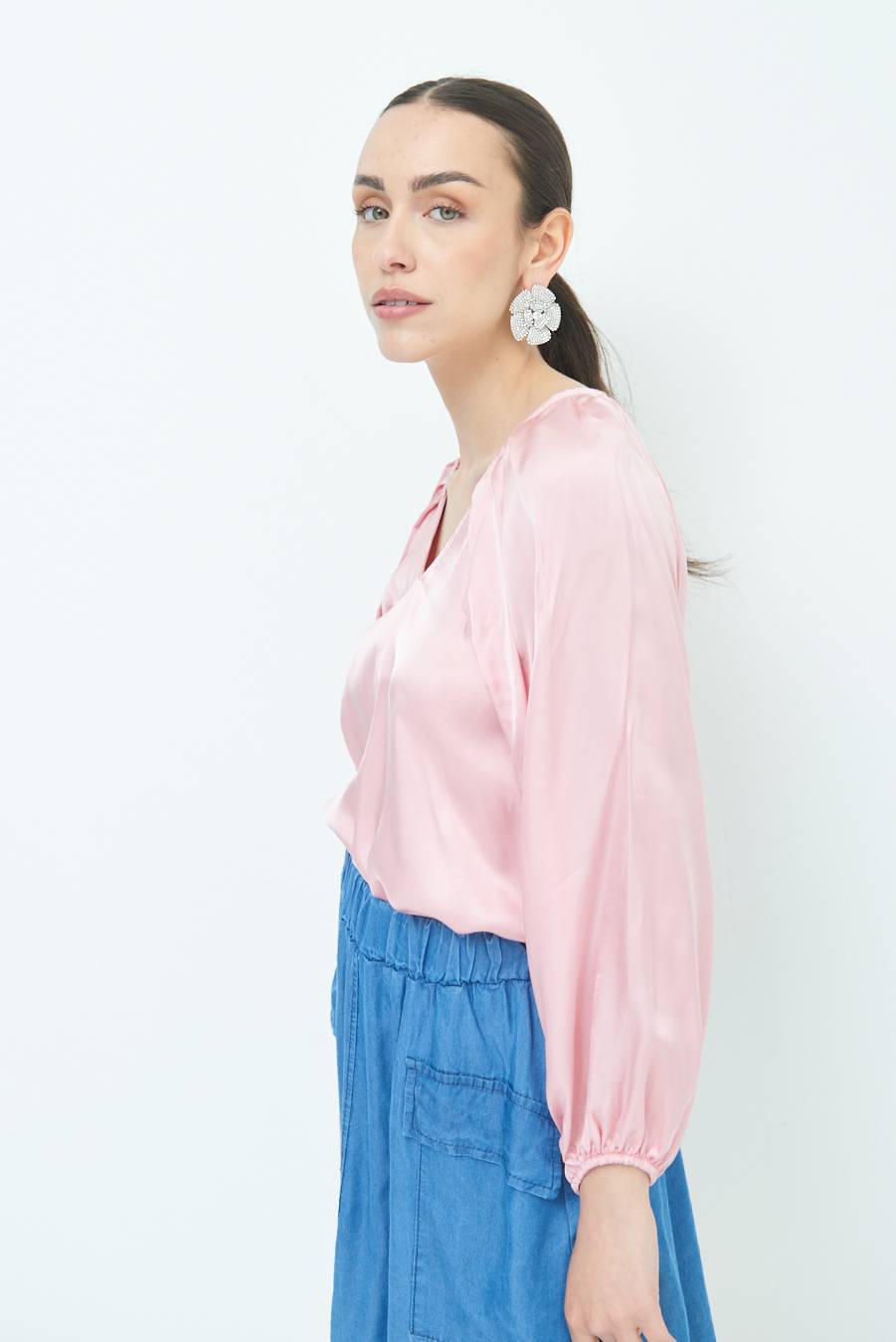 Kikisix CASACCA SCOLLO V RASO VISCOSA ROSA Moda