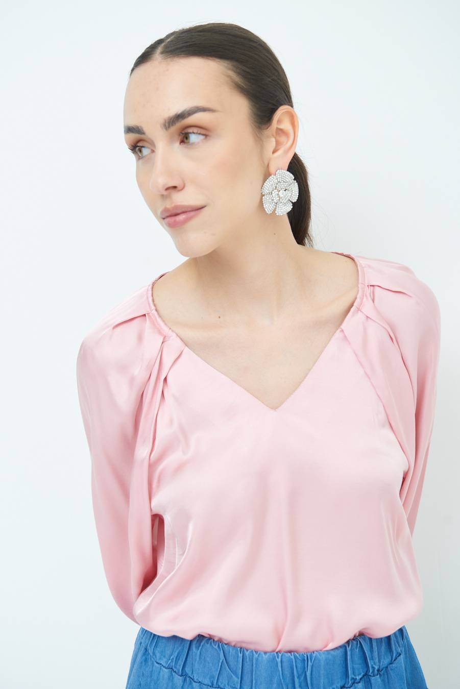 Kikisix CASACCA SCOLLO V RASO VISCOSA ROSA Moda