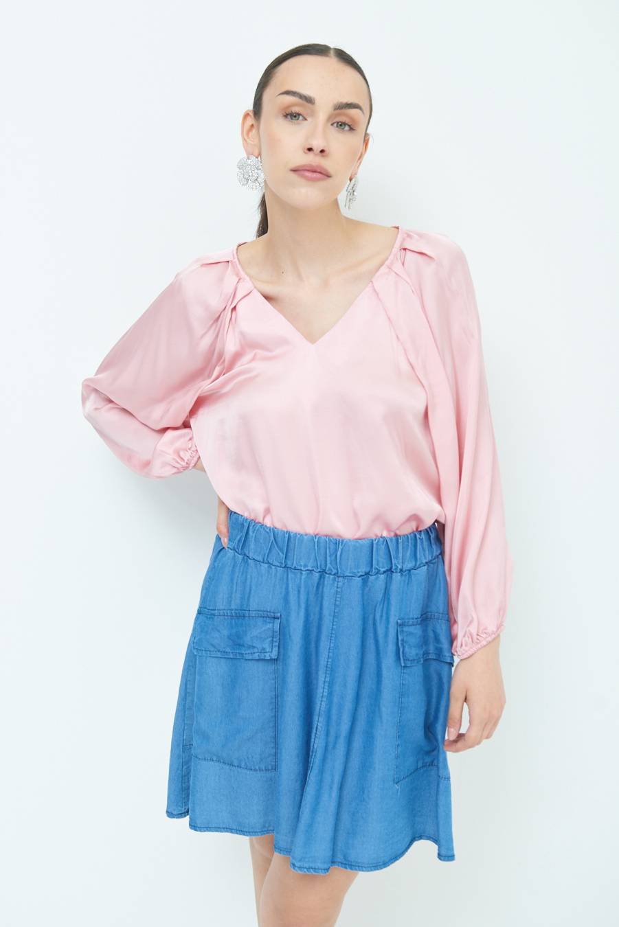 Kikisix CASACCA SCOLLO V RASO VISCOSA ROSA Moda