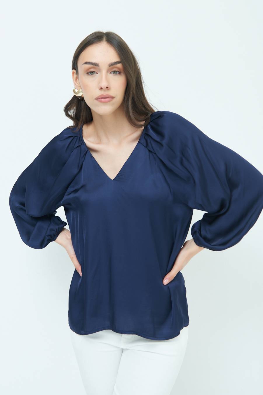 Kikisix CASACCA SCOLLO V RASO VISCOSA BLU 2025