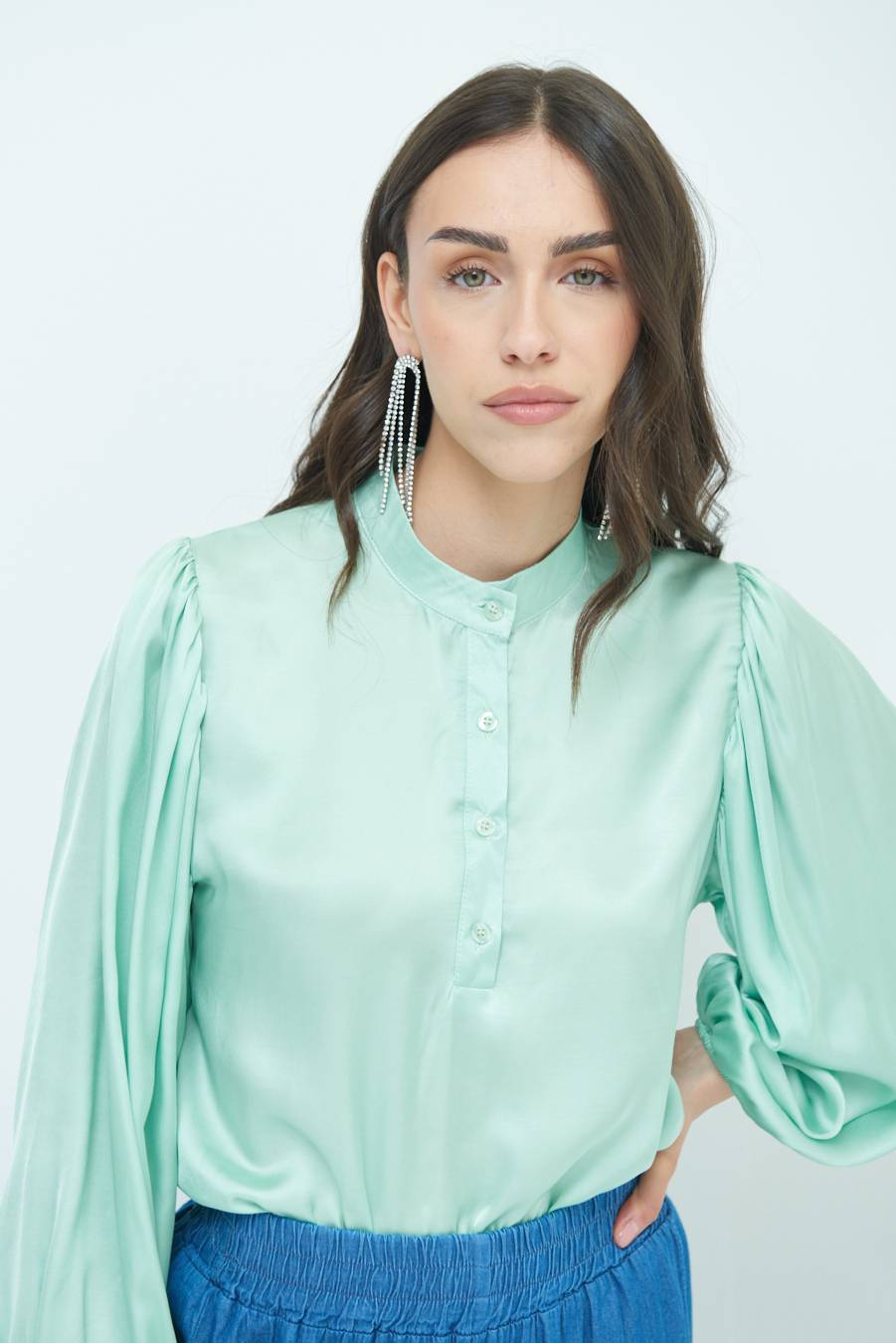Kikisix CAMICIA POLO RASO VISCOSA VERDE In Linea