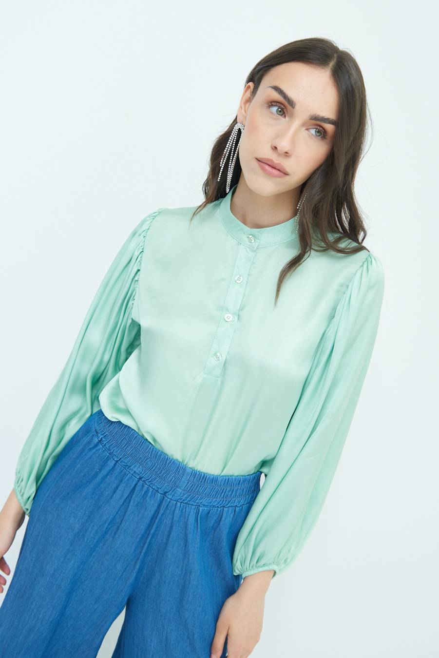 Kikisix CAMICIA POLO RASO VISCOSA VERDE In Linea
