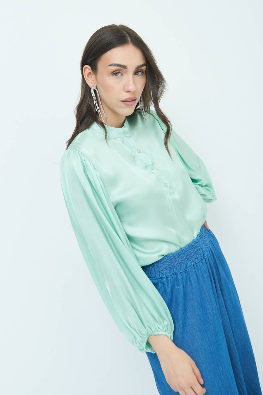 Kikisix CAMICIA POLO RASO VISCOSA VERDE In Linea