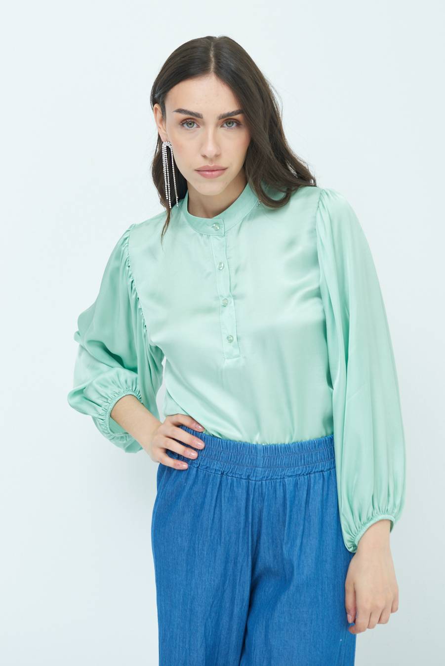 Kikisix CAMICIA POLO RASO VISCOSA VERDE In Linea