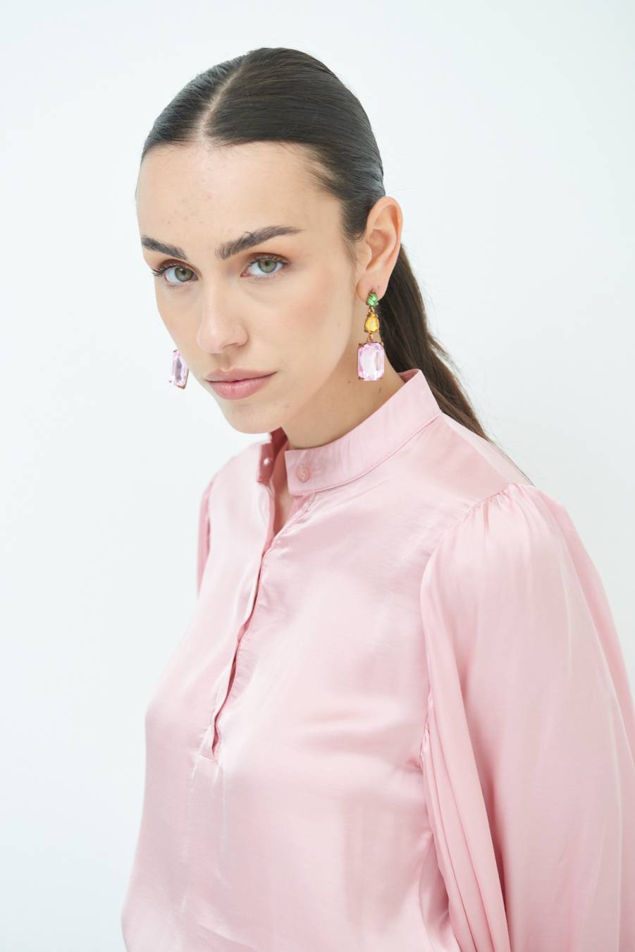 Kikisix CAMICIA POLO RASO VISCOSA ROSA Nuovo