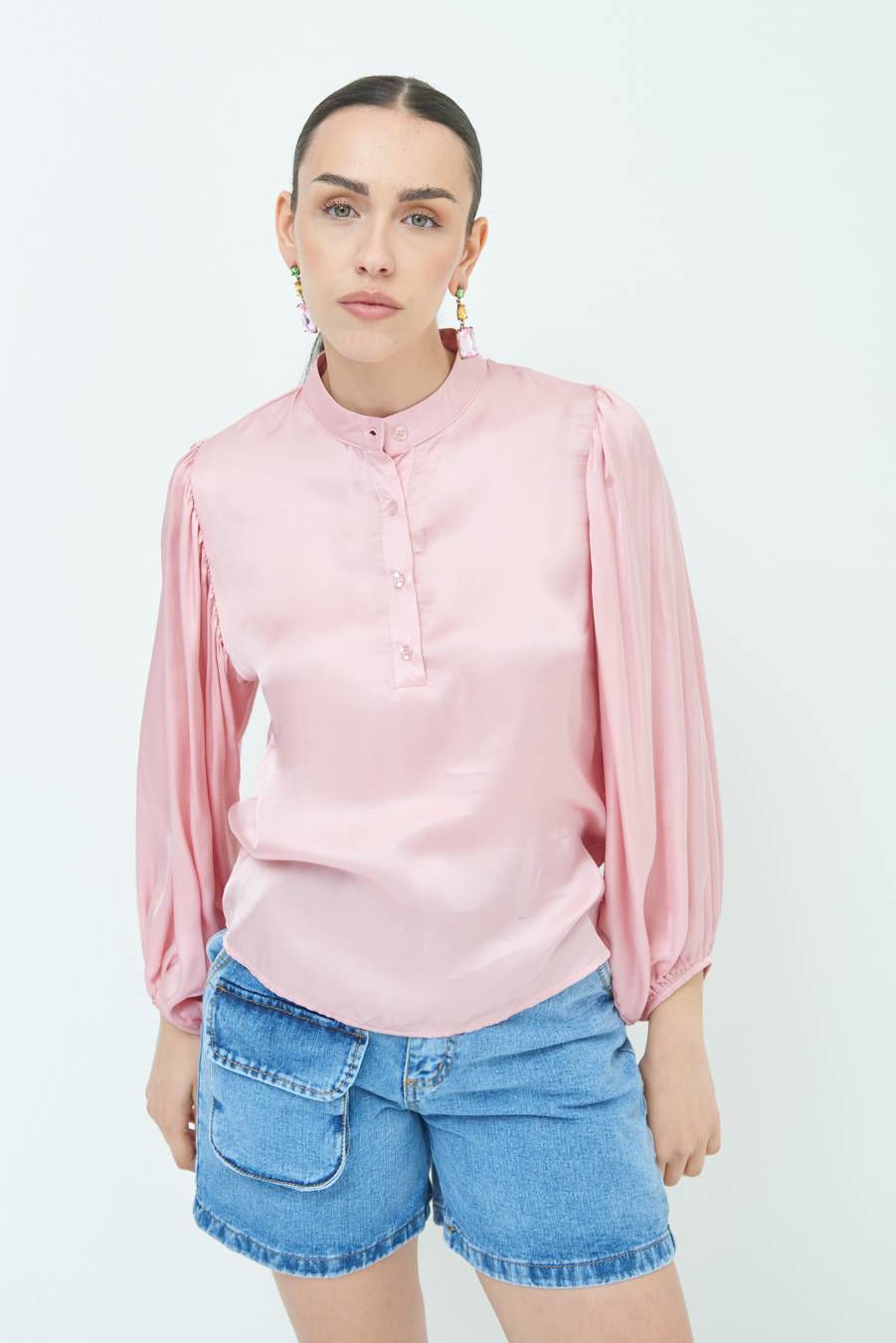 Kikisix CAMICIA POLO RASO VISCOSA ROSA Nuovo