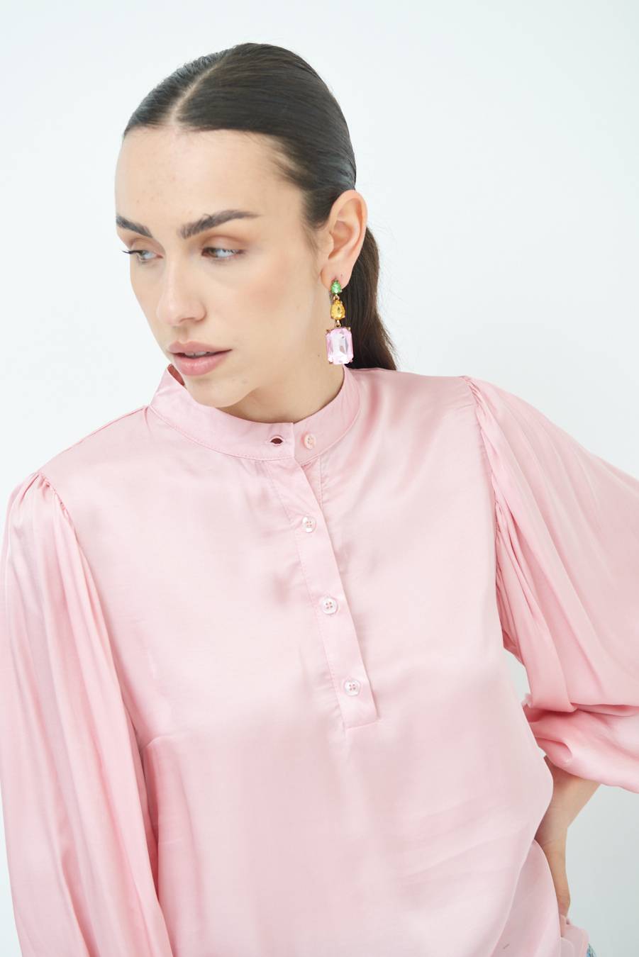 Kikisix CAMICIA POLO RASO VISCOSA ROSA Nuovo