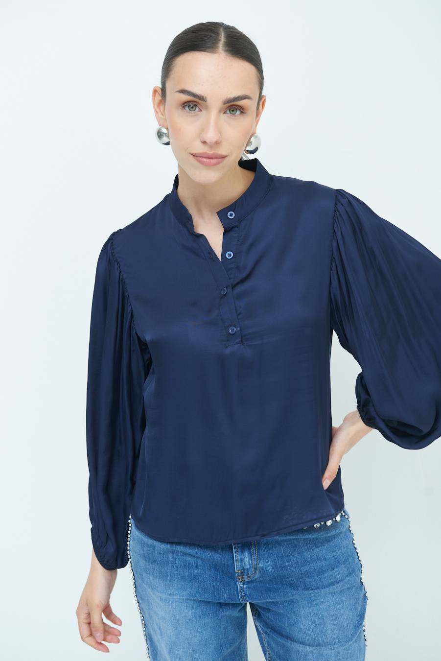 Kikisix CAMICIA POLO RASO VISCOSA BLU Spedizione Gratuita