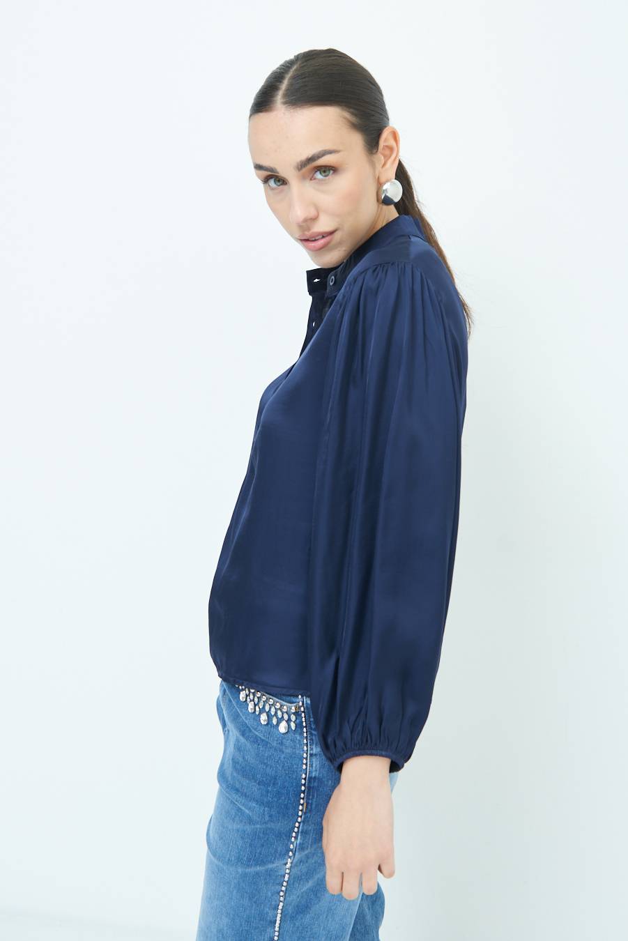 Kikisix CAMICIA POLO RASO VISCOSA BLU Spedizione Gratuita