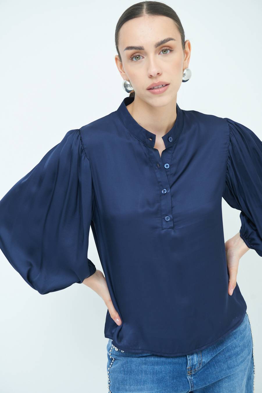 Kikisix CAMICIA POLO RASO VISCOSA BLU Spedizione Gratuita