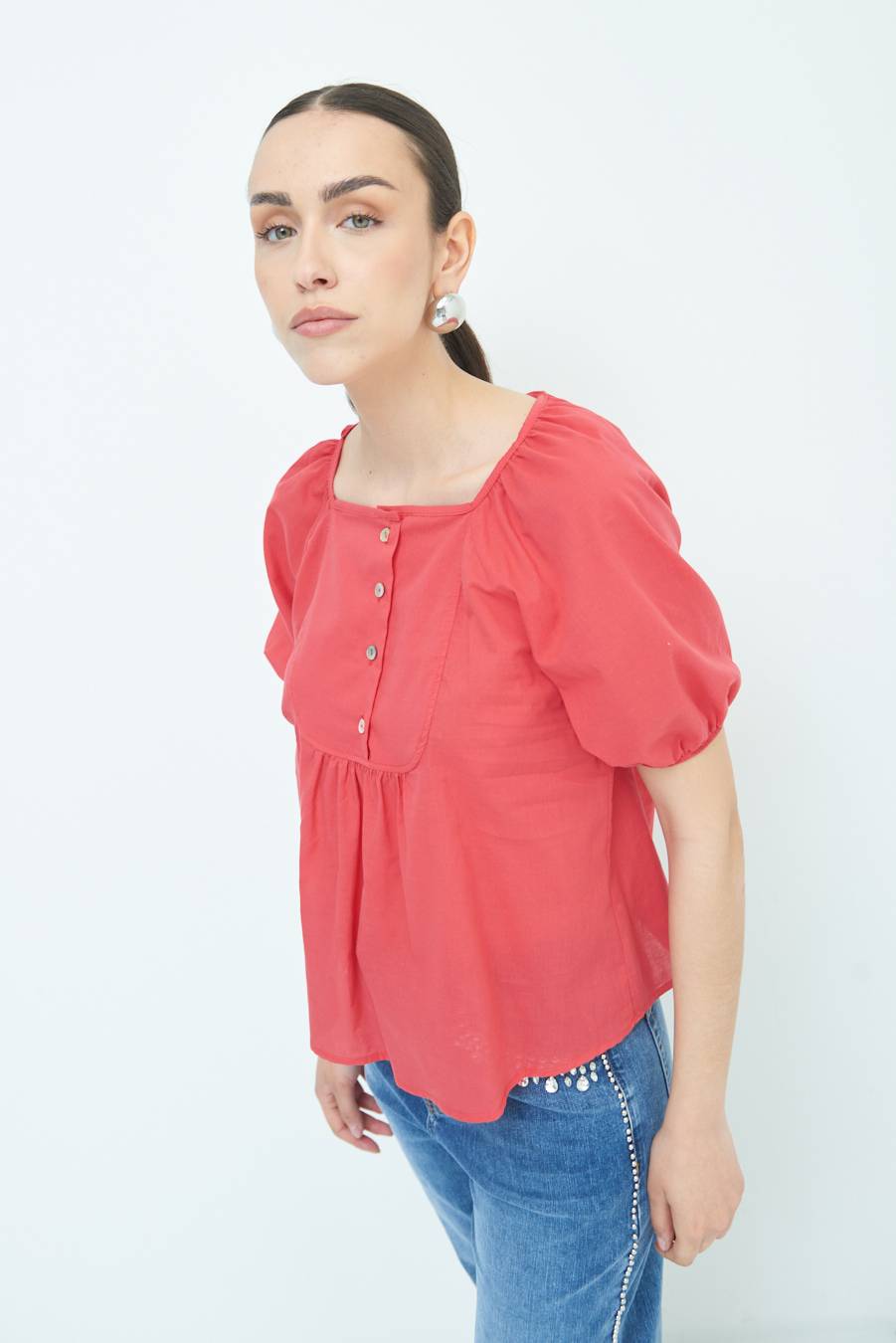 Kikisix CAMICIA CON BOTTONCINI DAV. COTONE ROSSO Pezzi Unici