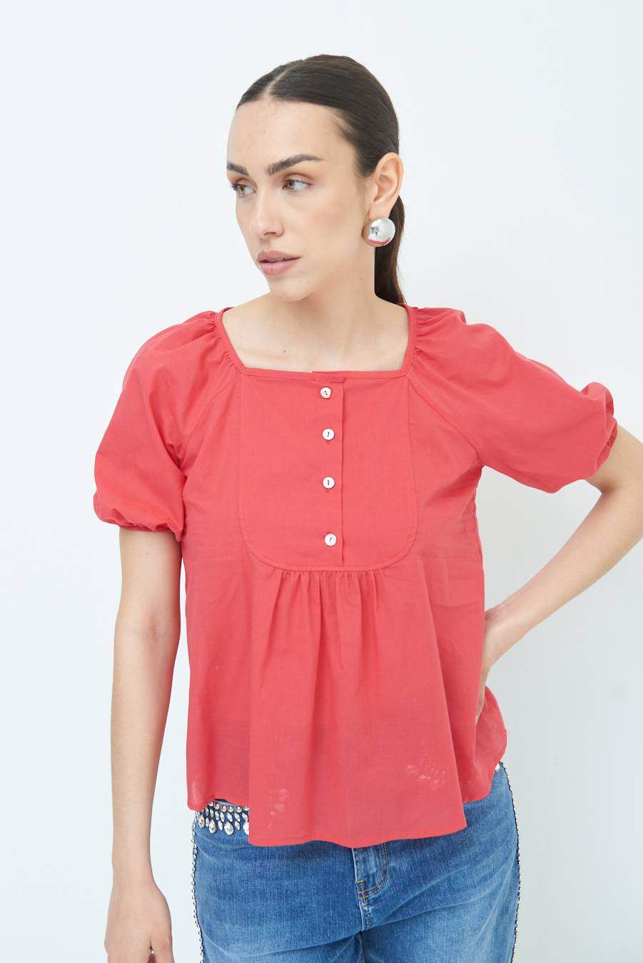 Kikisix CAMICIA CON BOTTONCINI DAV. COTONE ROSSO Pezzi Unici