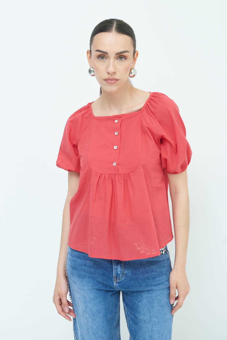 Kikisix CAMICIA CON BOTTONCINI DAV. COTONE ROSSO Pezzi Unici