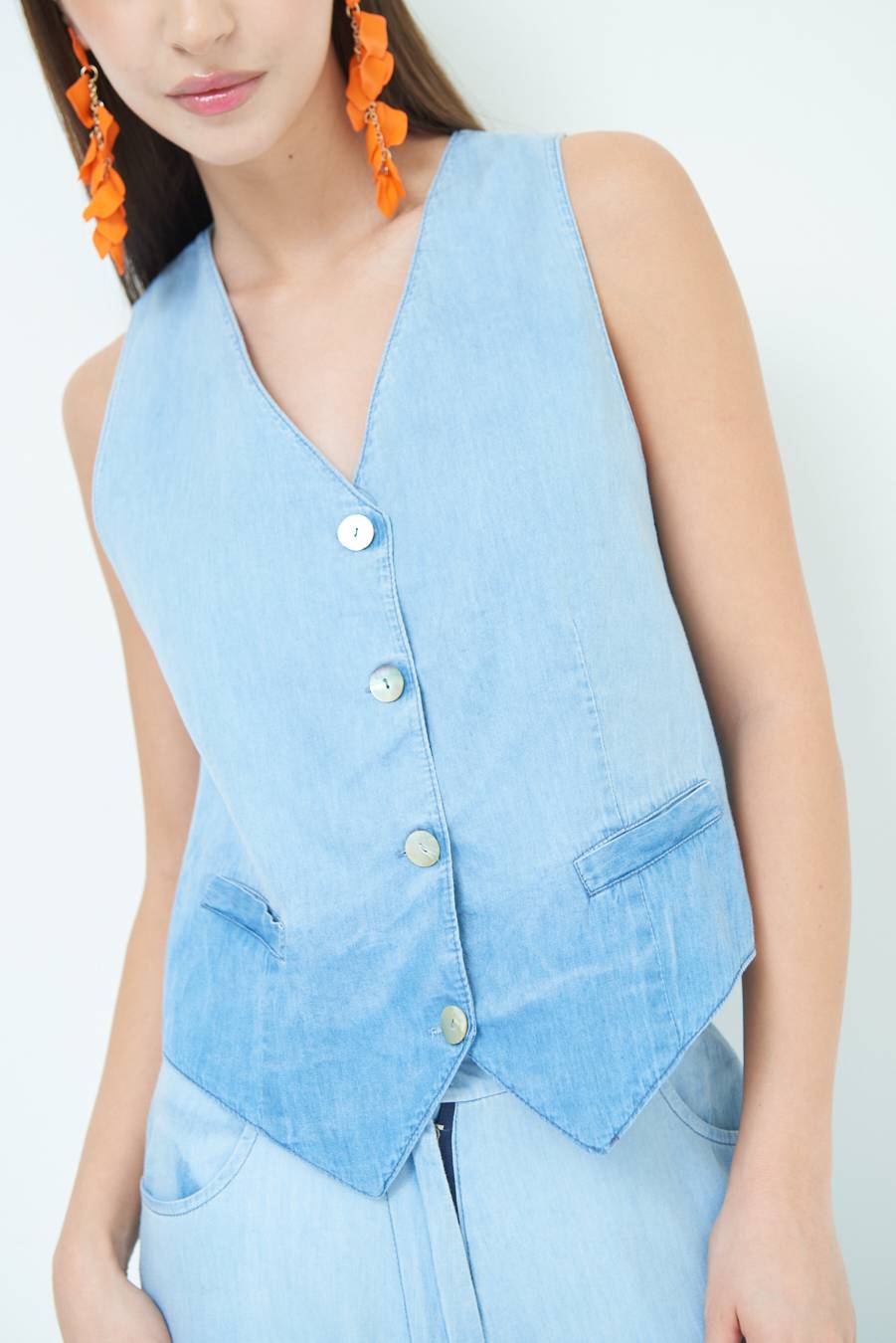 Kikisix GILET CHAMBRAY DEGRADE BLU CHIARO Negozi Online