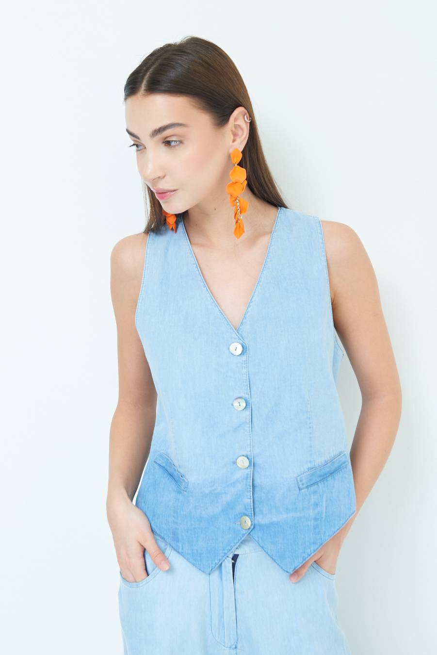 Kikisix GILET CHAMBRAY DEGRADE BLU CHIARO Negozi Online