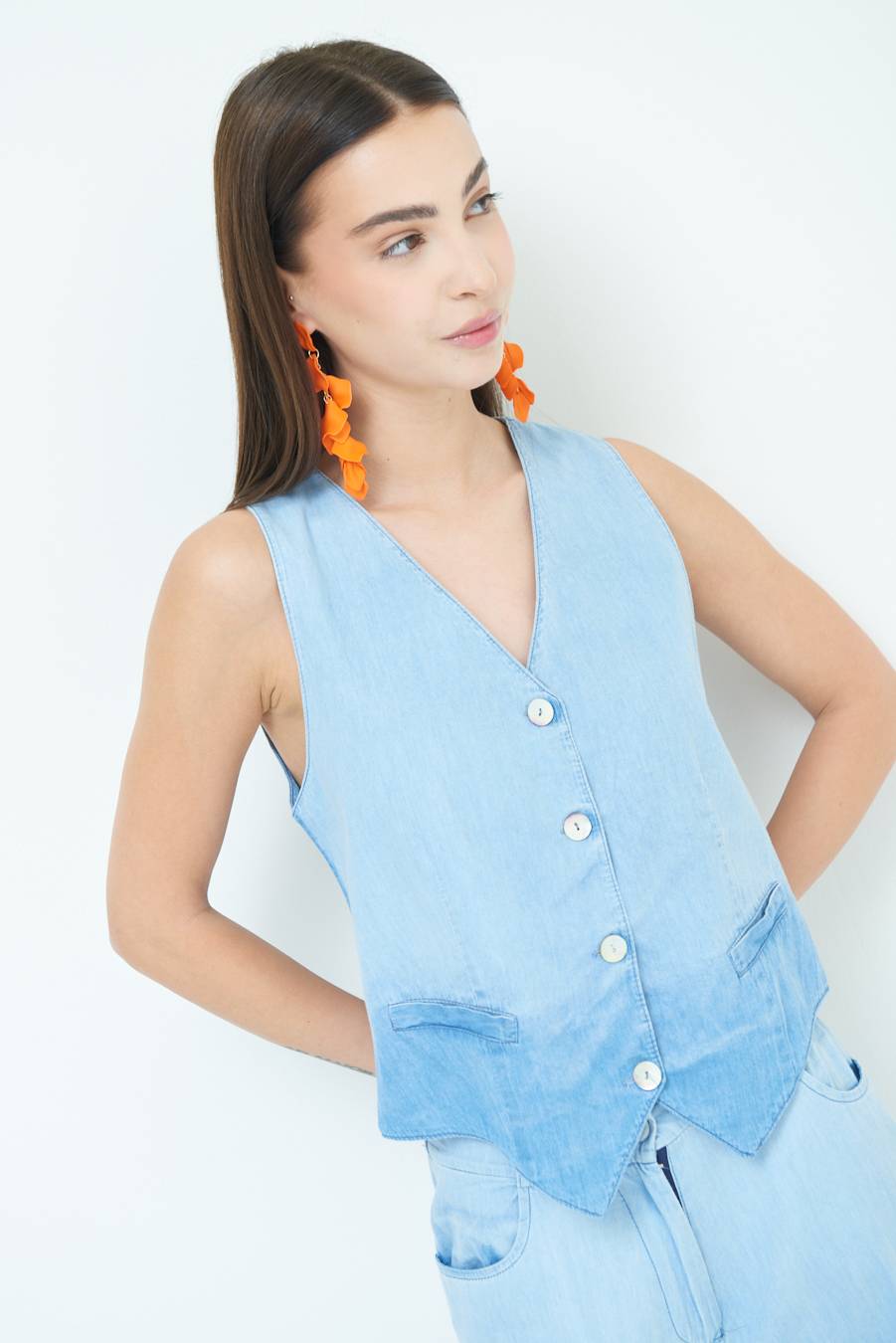 Kikisix GILET CHAMBRAY DEGRADE BLU CHIARO Negozi Online