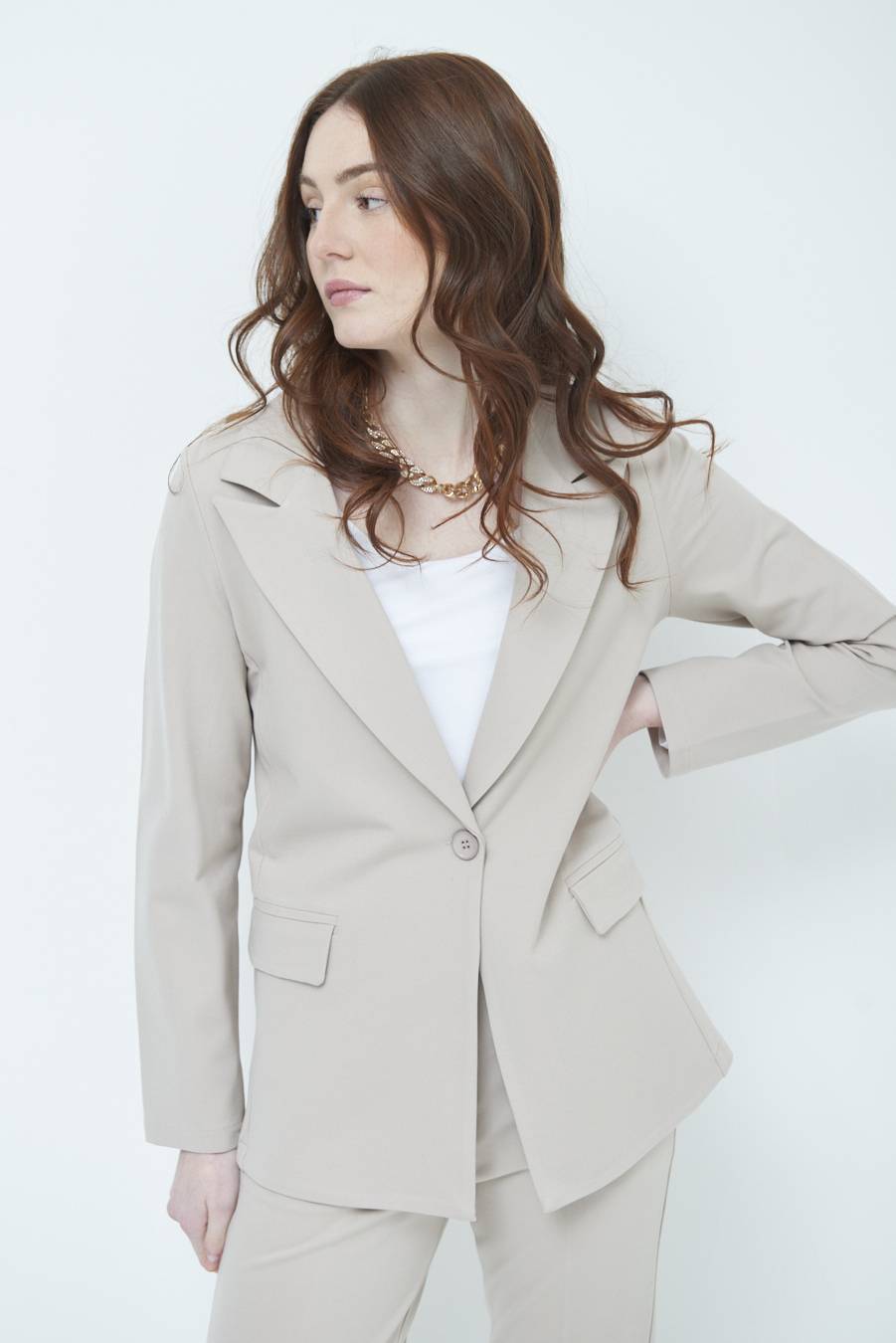 Kikisix GIACCA 1 BOTTONE BASIC BEIGE Saldi Di Fabbrica