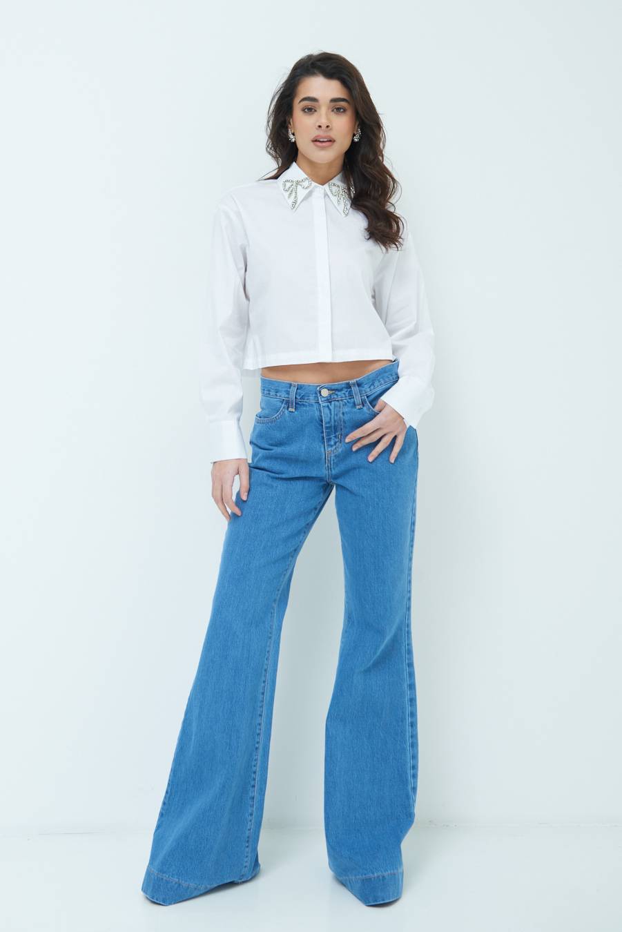 Kikisix PANTALONE ZAMPA CON RIBALTA DOPPIO STONE JEANS In Saldo