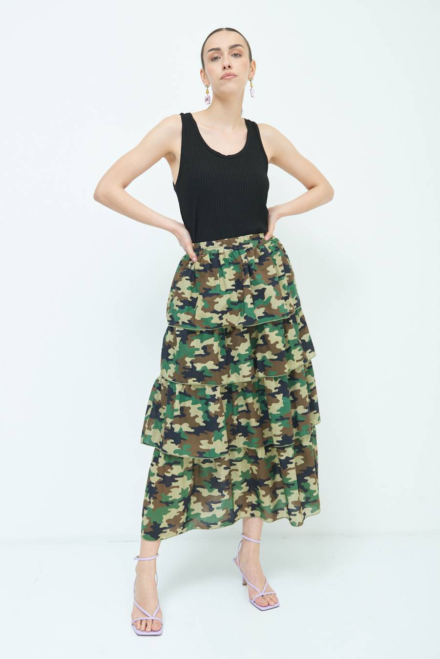 Kikisix GONNA BALZE CAMOUFLAGE VERDE MILITARE Spedizione Gratuita