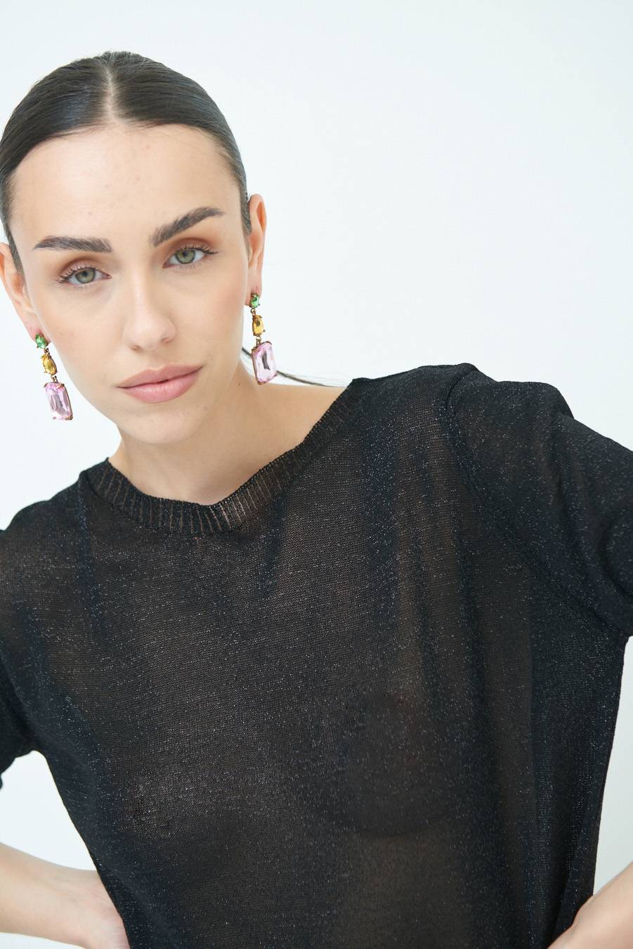 Kikisix MAGLIA LUREX PARICOLLO NERO Sconto