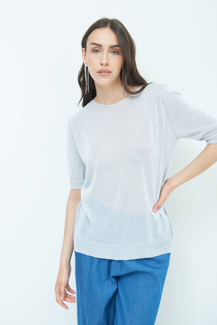 Kikisix MAGLIA LUREX PARICOLLO ARGENTO Offerta