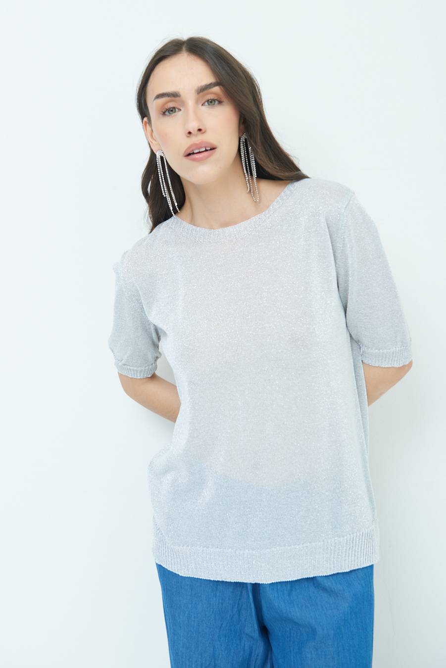 Kikisix MAGLIA LUREX PARICOLLO ARGENTO Offerta