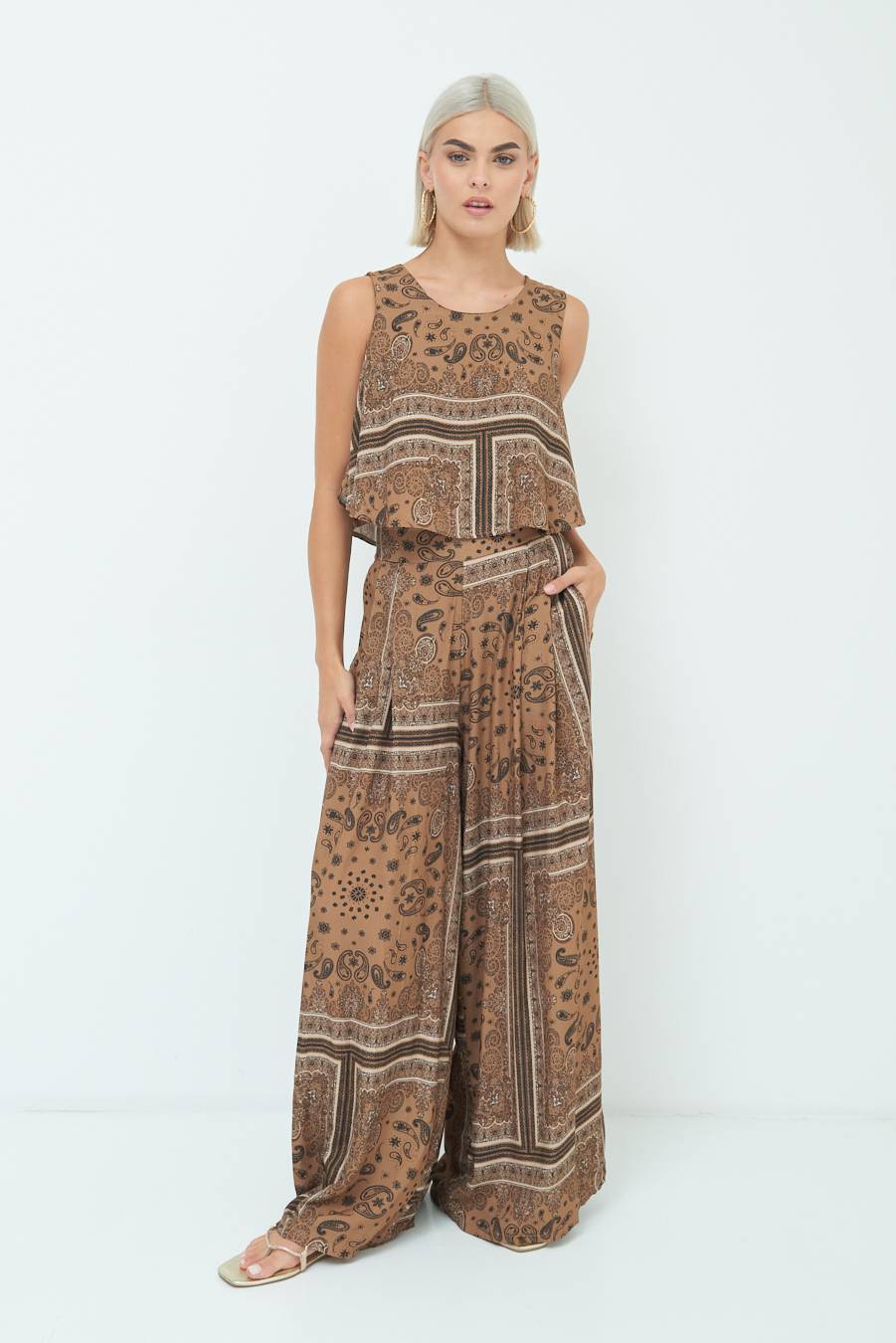 Kikisix PANTA PALAZZO CON PINCE STAMPA CAMMELLO Hotsell