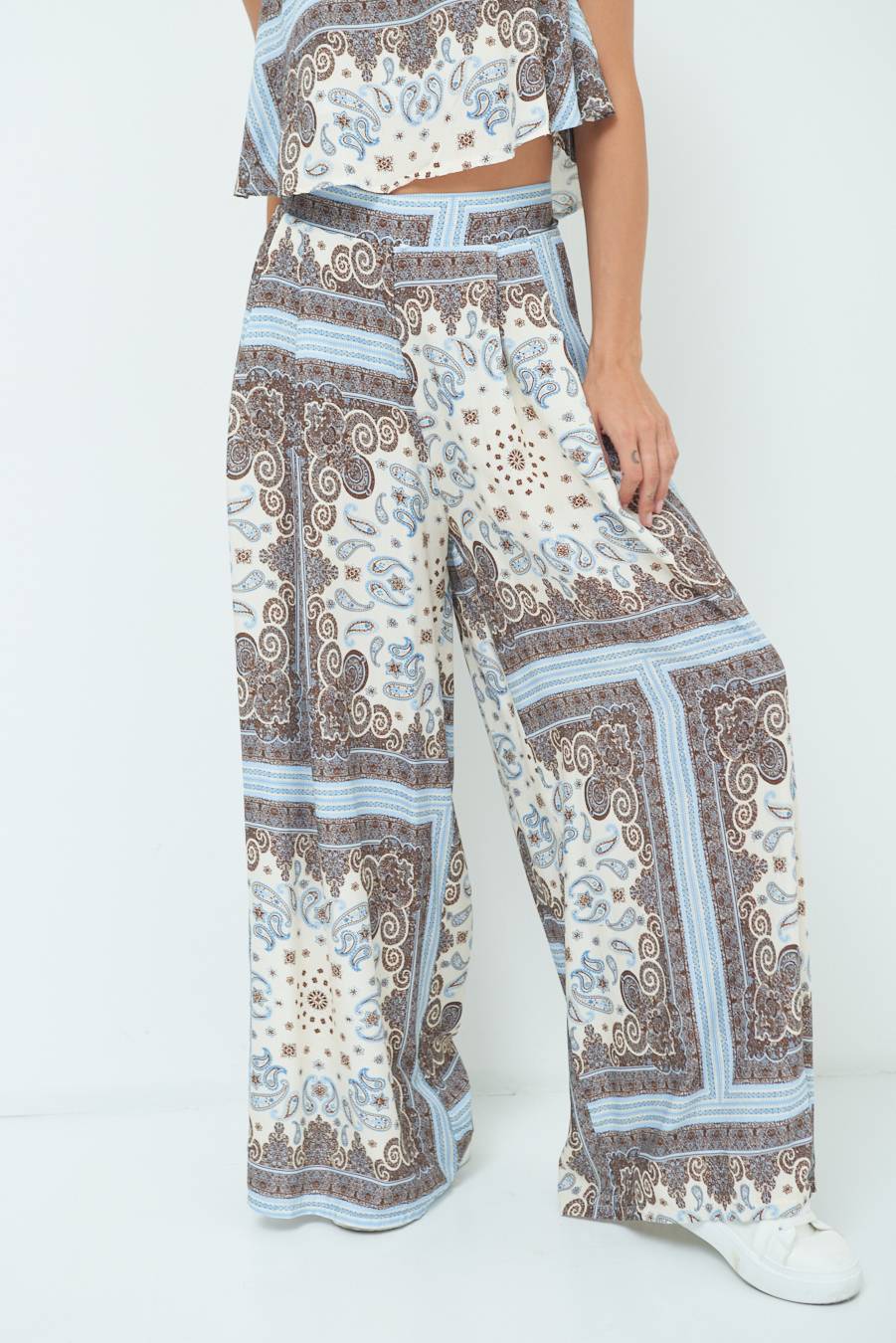 Kikisix PANTA PALAZZO CON PINCE STAMPA BIANCO Vendita Calda