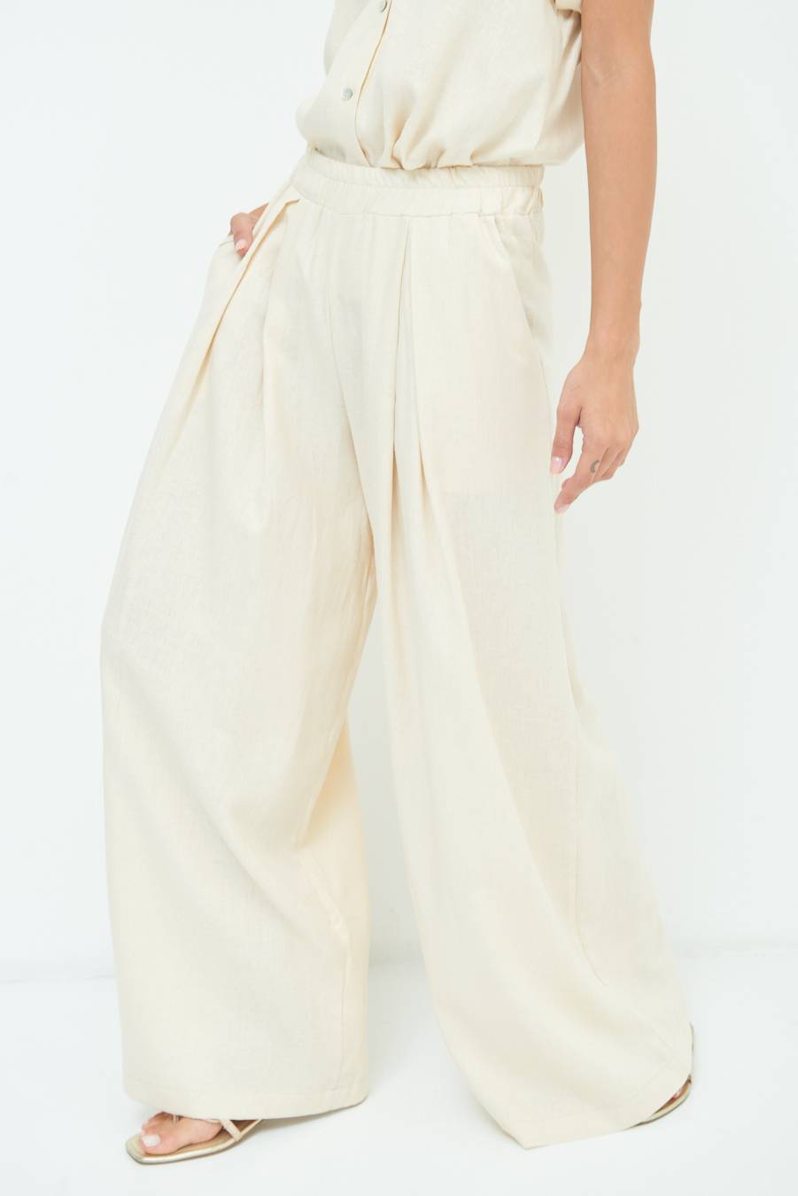 Kikisix PANTA PALAZZO CON PINCE NATURALE Saldi Di Fabbrica