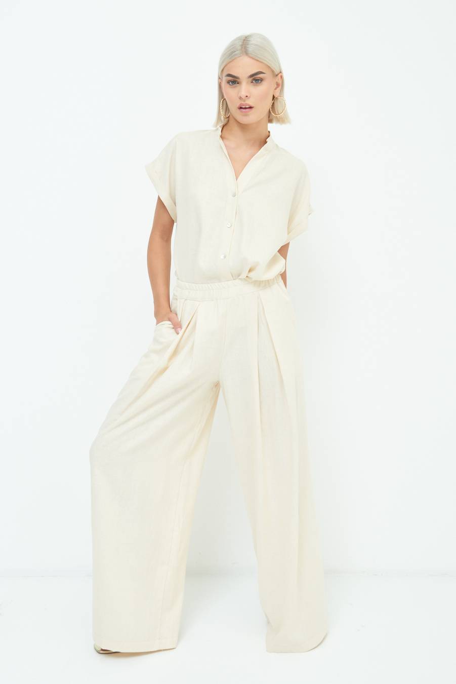 Kikisix PANTA PALAZZO CON PINCE NATURALE Saldi Di Fabbrica