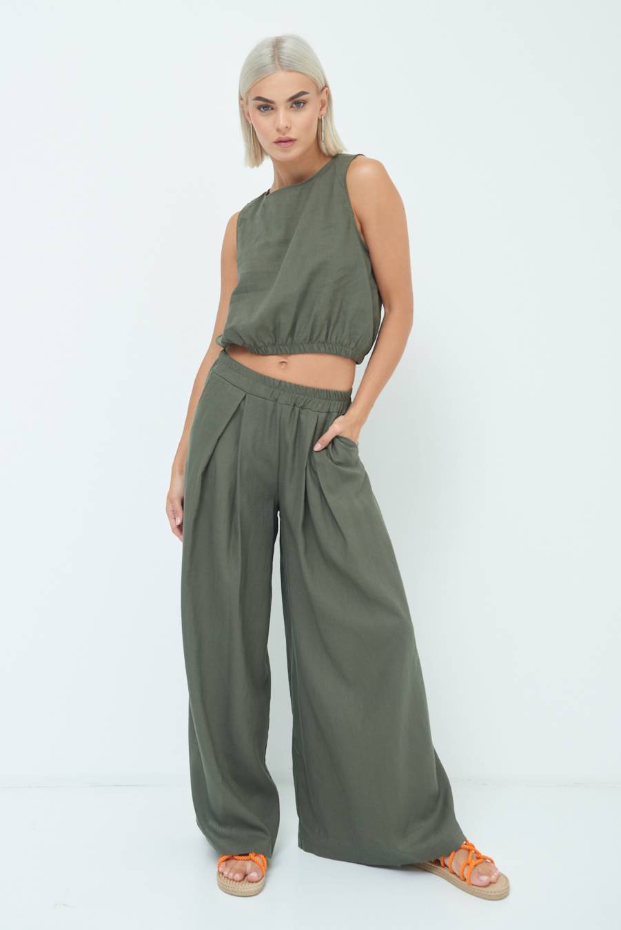 Kikisix PANTA PALAZZO CON PINCE VERDE MILITARE I Più Venduti
