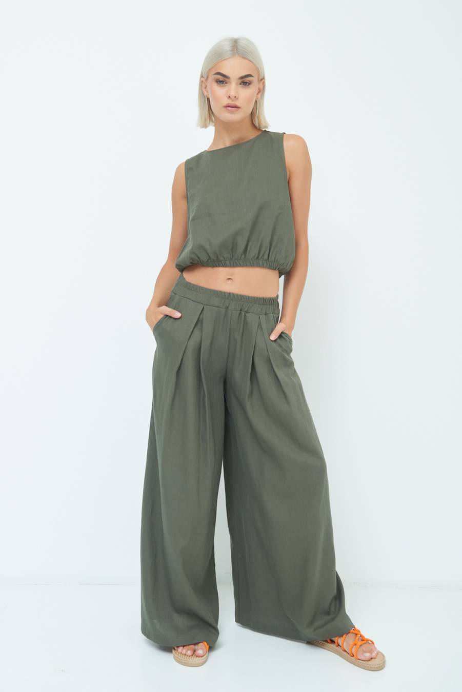 Kikisix PANTA PALAZZO CON PINCE VERDE MILITARE I Più Venduti