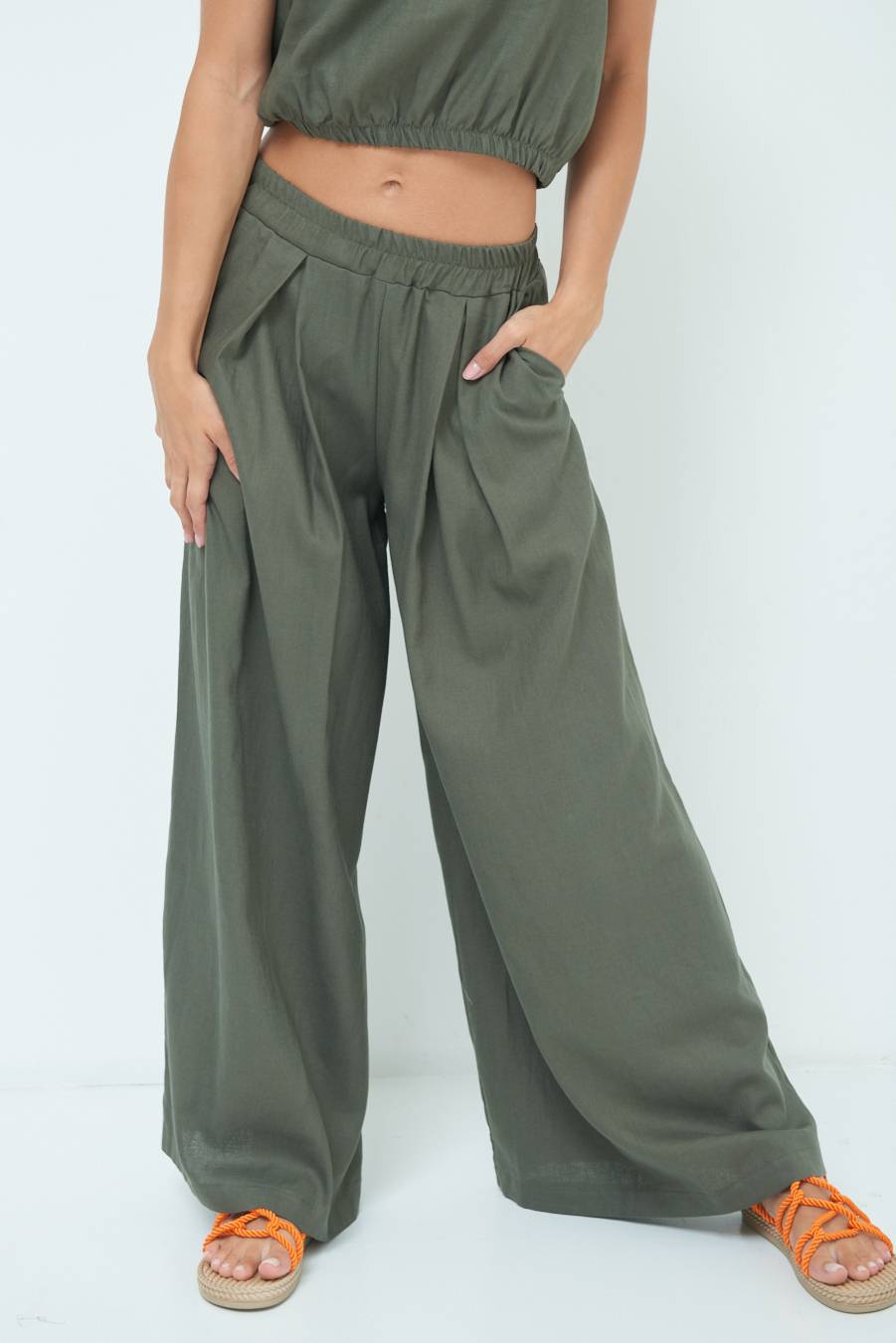 Kikisix PANTA PALAZZO CON PINCE VERDE MILITARE I Più Venduti