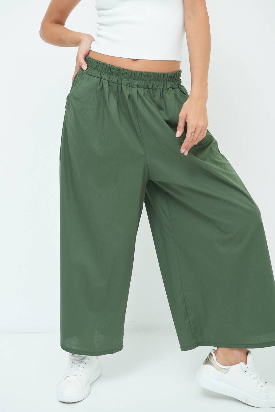Kikisix PANTALONE CROP ELASTICO UNITO VERDE MILITARE In Saldo