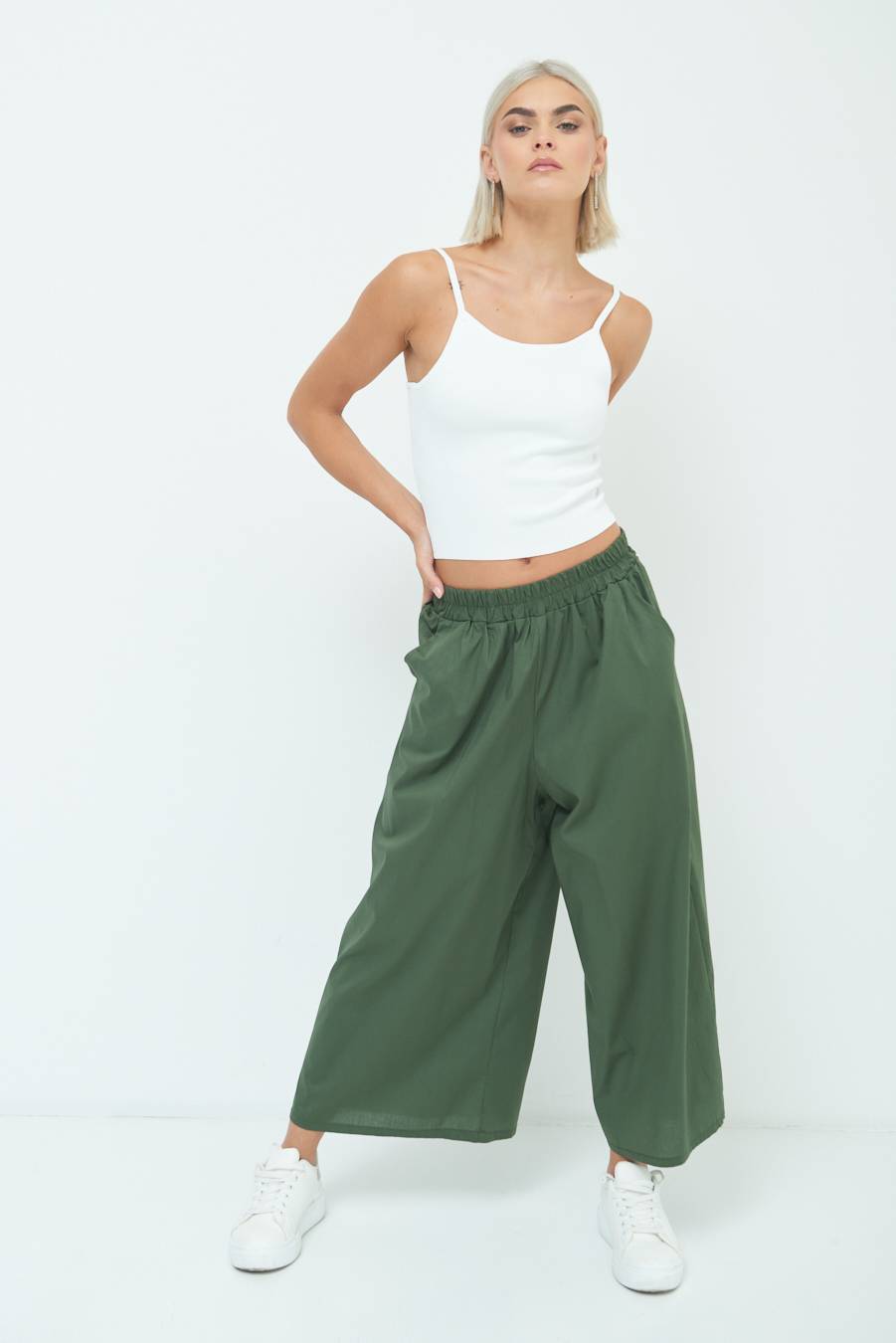 Kikisix PANTALONE CROP ELASTICO UNITO VERDE MILITARE In Saldo