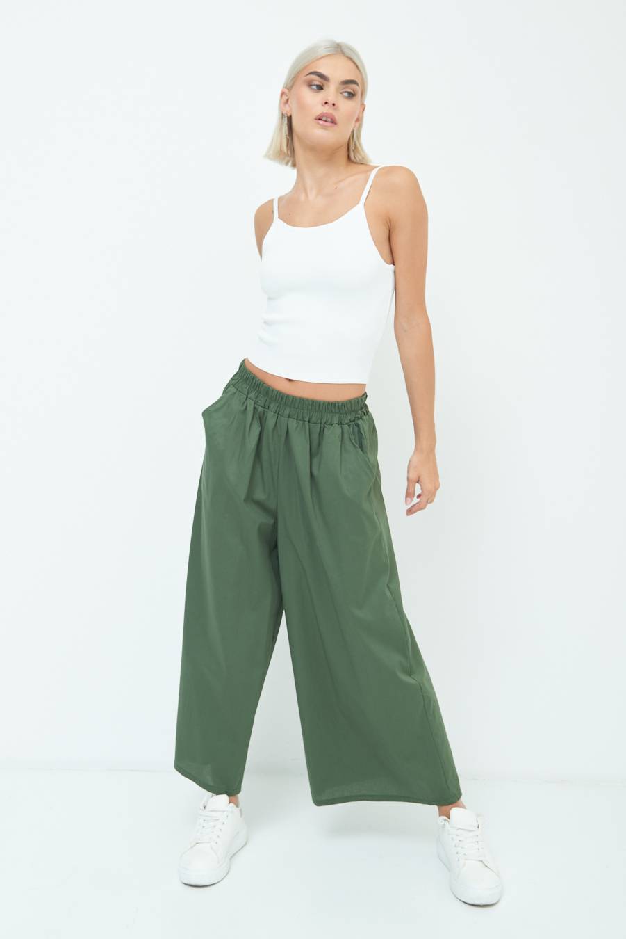 Kikisix PANTALONE CROP ELASTICO UNITO VERDE MILITARE In Saldo