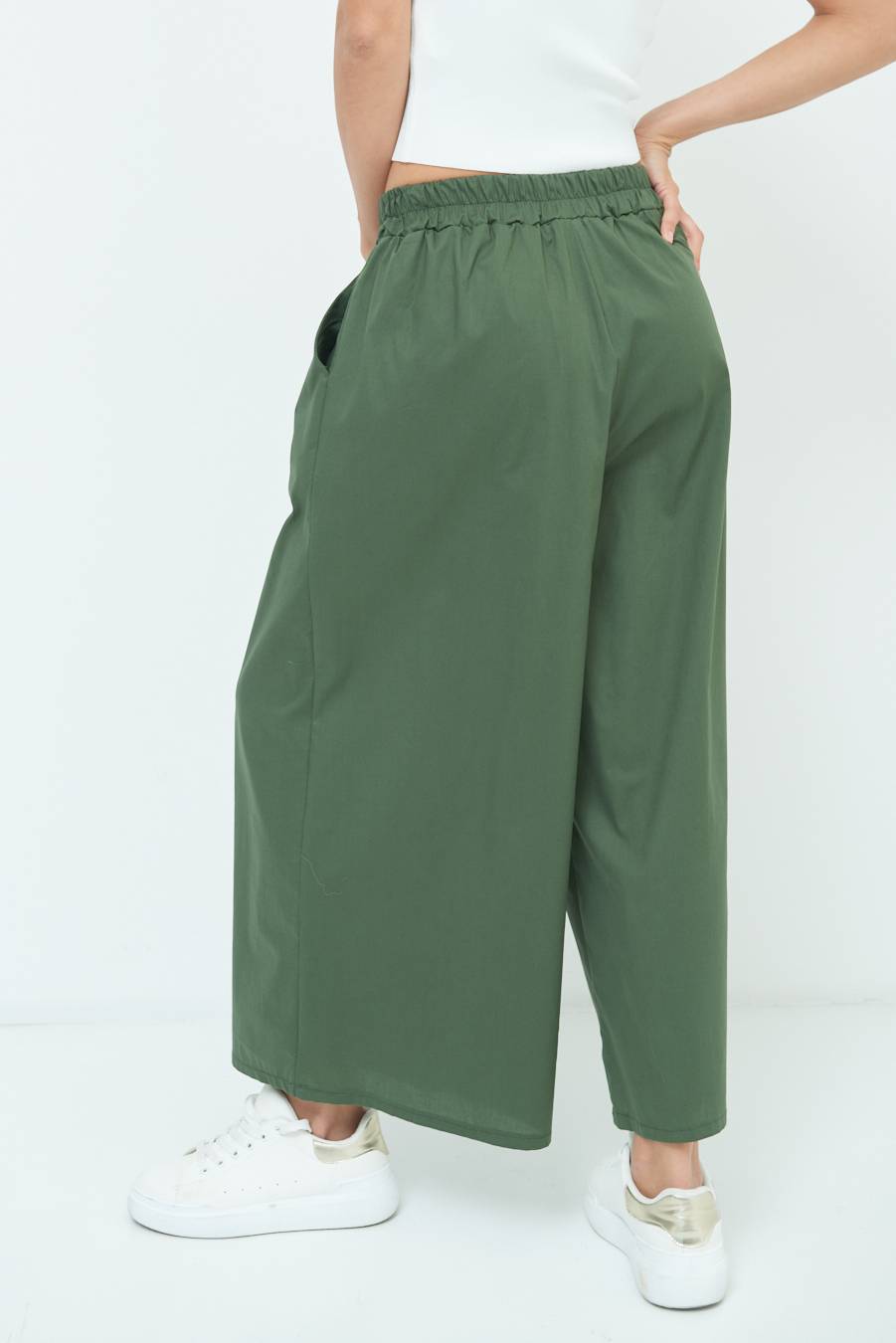 Kikisix PANTALONE CROP ELASTICO UNITO VERDE MILITARE In Saldo