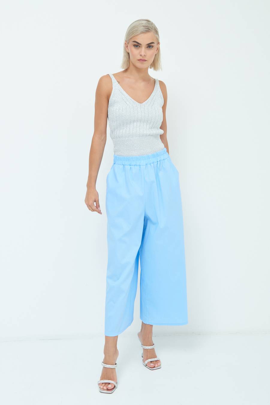 Kikisix PANTALONE CROP ELASTICO UNITO CELESTE Moda