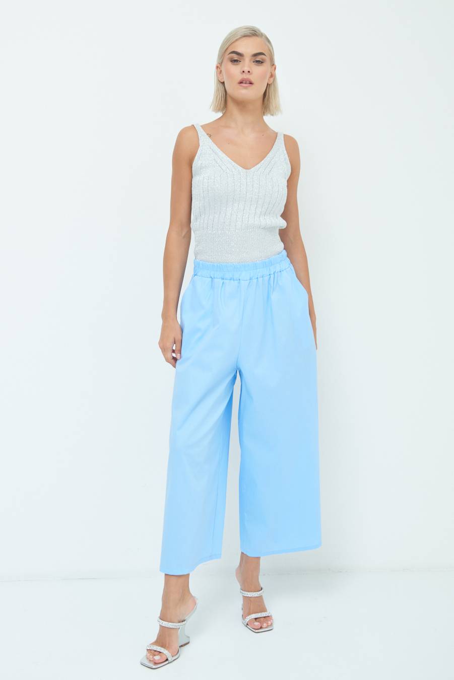 Kikisix PANTALONE CROP ELASTICO UNITO CELESTE Moda