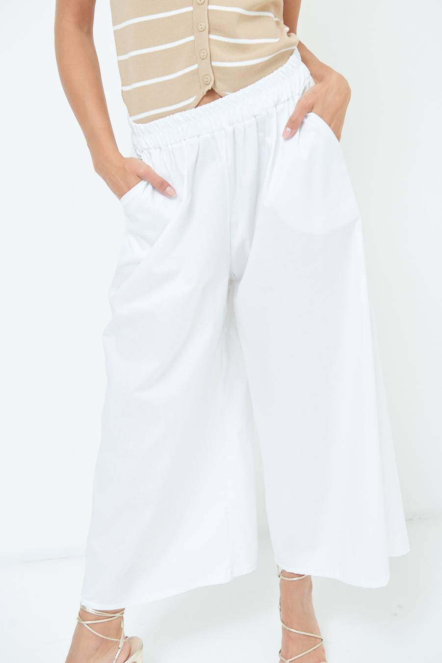 Kikisix PANTALONE CROP ELASTICO UNITO BIANCO 2025