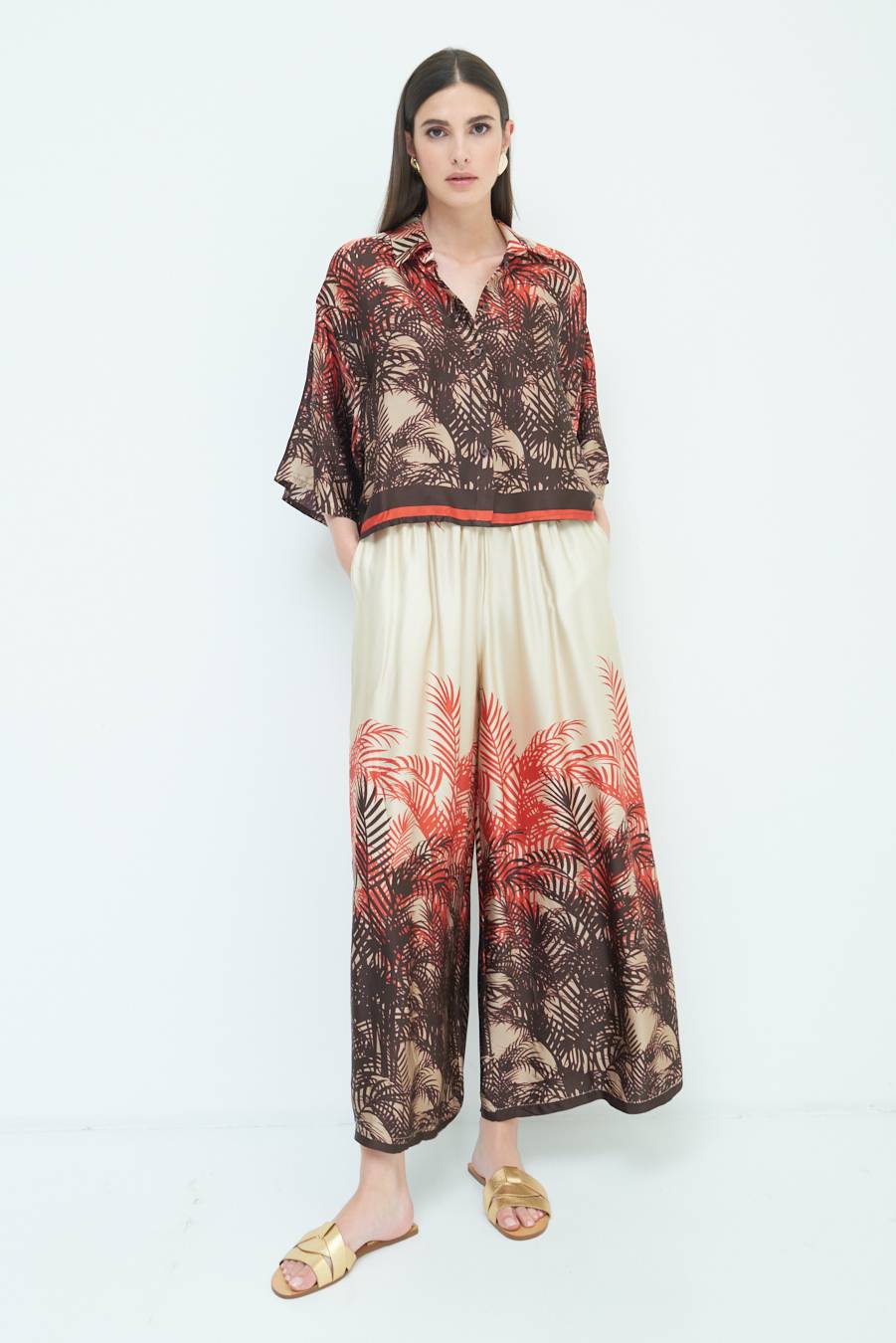 Kikisix PANTALONE PALAZZO FANTASIA BALZA MORO/ARANCIO Italy