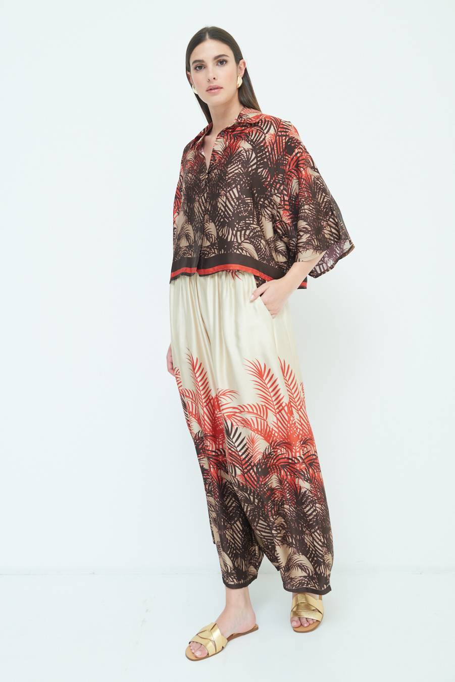 Kikisix PANTALONE PALAZZO FANTASIA BALZA MORO/ARANCIO Italy
