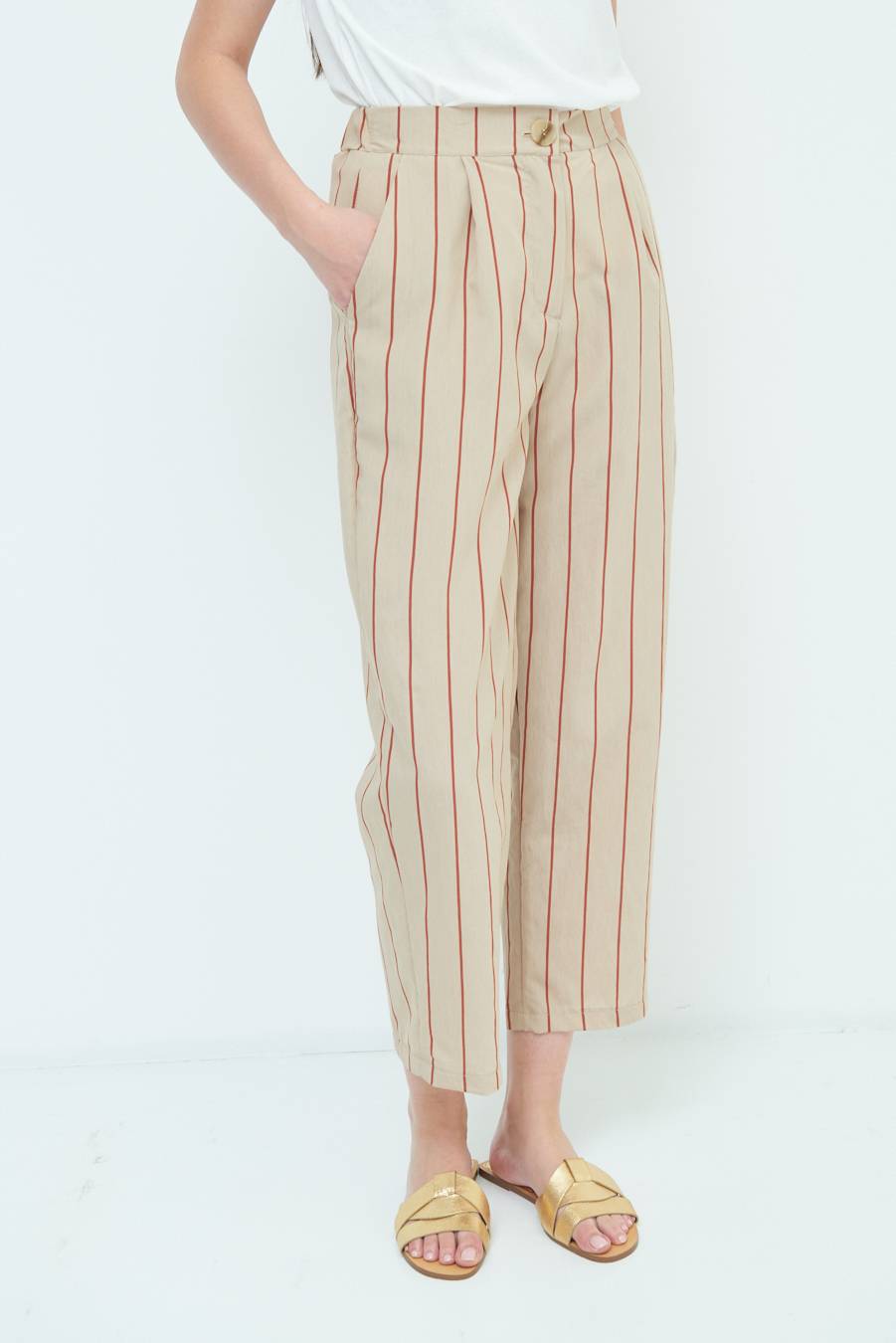Kikisix PANTALONE CARROT CON PINCE BEIGE Italia