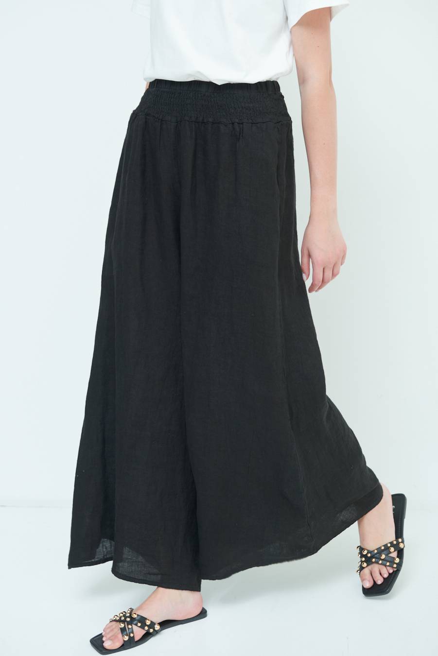 Kikisix PANTA PALAZZO LINO CON ELASTICI NERO 2025