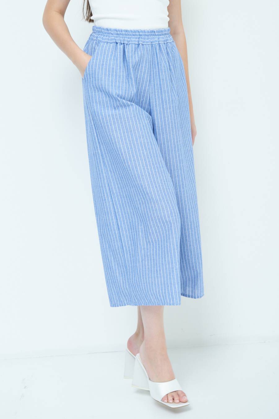 Kikisix PANTALONE CROP ELASTICO RIGHE BLU In Linea