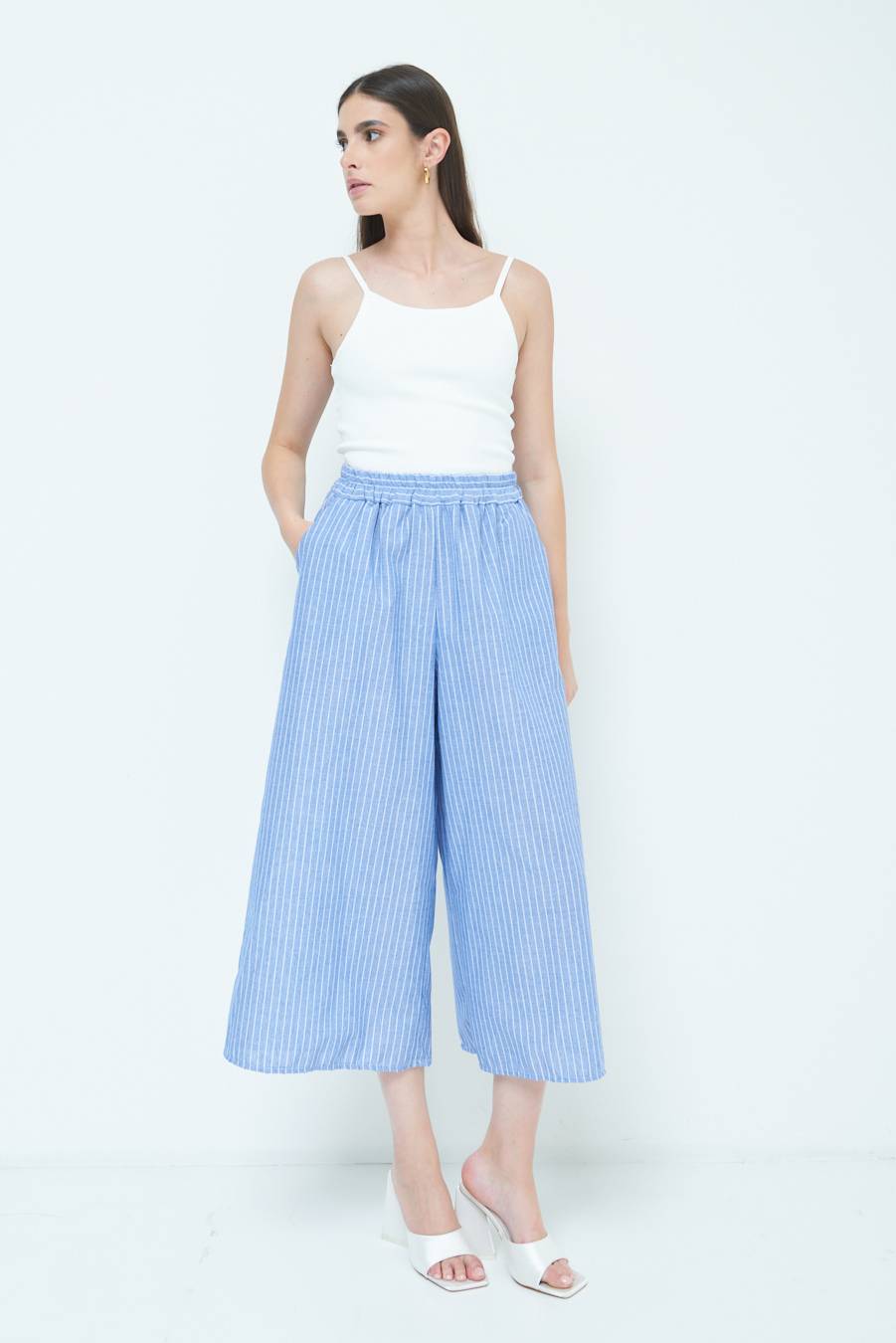 Kikisix PANTALONE CROP ELASTICO RIGHE BLU In Linea