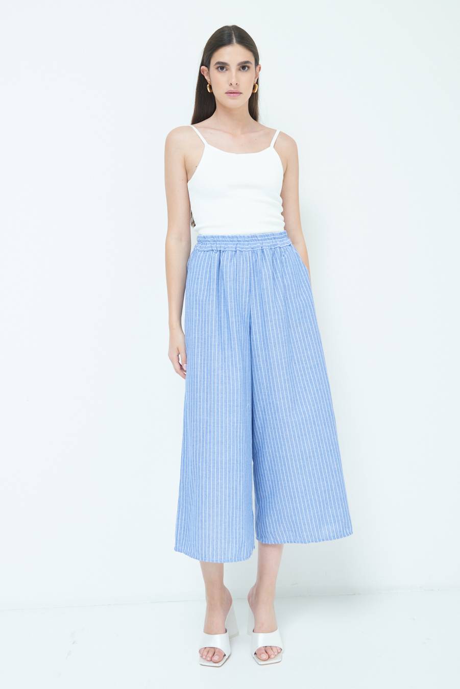 Kikisix PANTALONE CROP ELASTICO RIGHE BLU In Linea