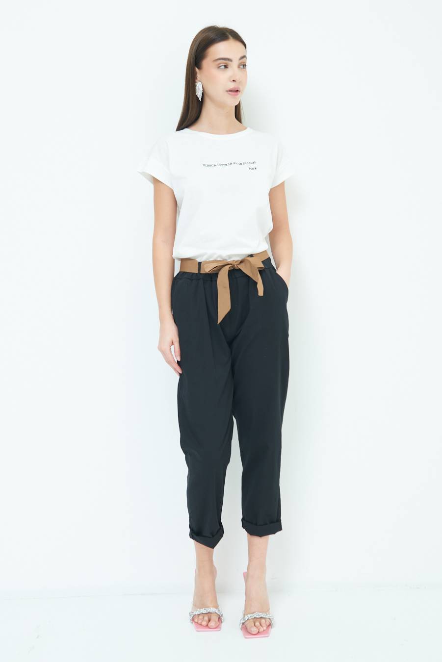 Kikisix PANTALONE DRITTO CON RISVOLTO NERO Vendita
