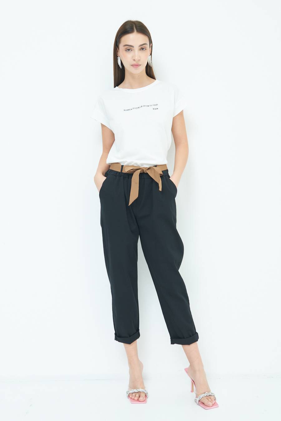 Kikisix PANTALONE DRITTO CON RISVOLTO NERO Vendita