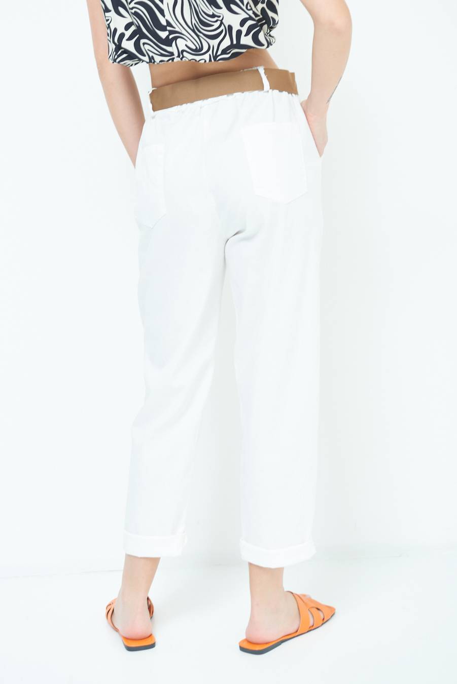 Kikisix PANTALONE DRITTO CON RISVOLTO BIANCO Promozione